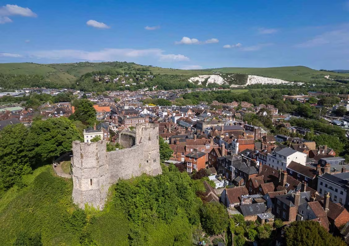 Lewes Castle above the rooftops of the historic town